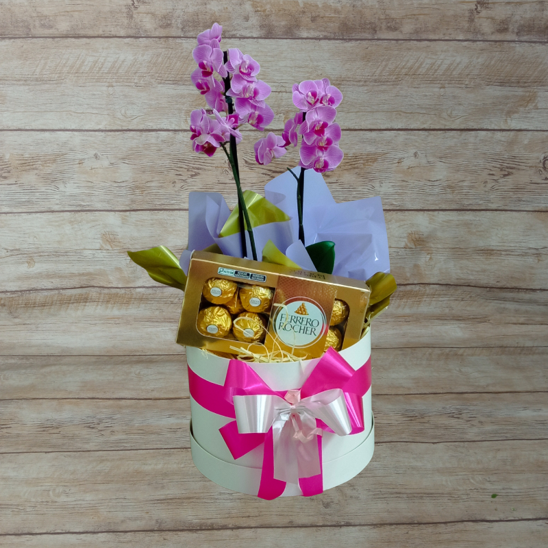 Mini Orquídea na Caixa com Ferrero Rocher - Cor Variada